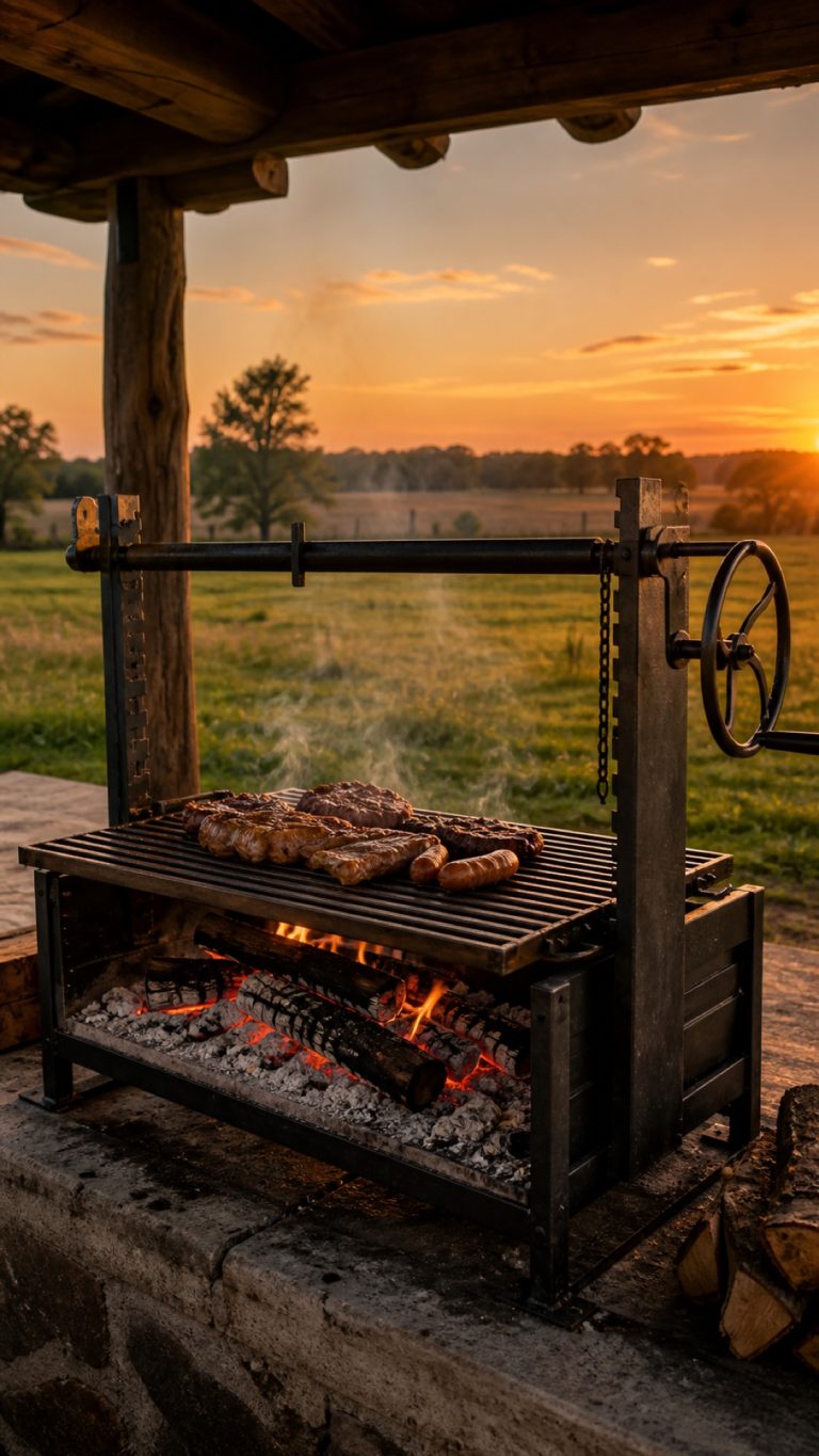 Barbecue argentino Santa Maria con griglia regolabile sulla brace