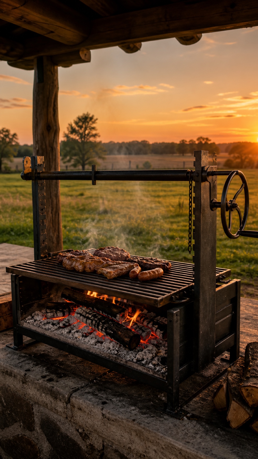 Barbecue argentino Santa Maria con griglia regolabile sulla brace