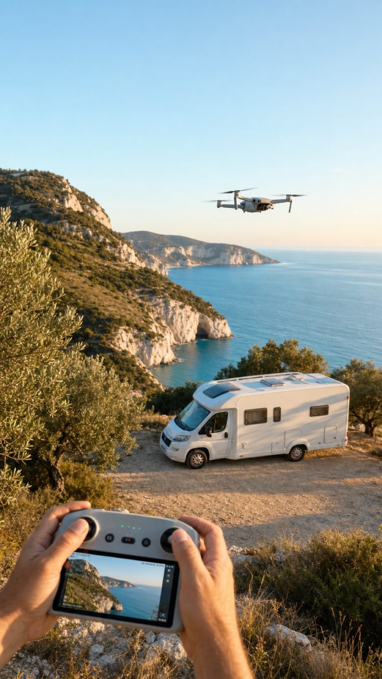 Mattinata vista dal drone: due voli dal camper