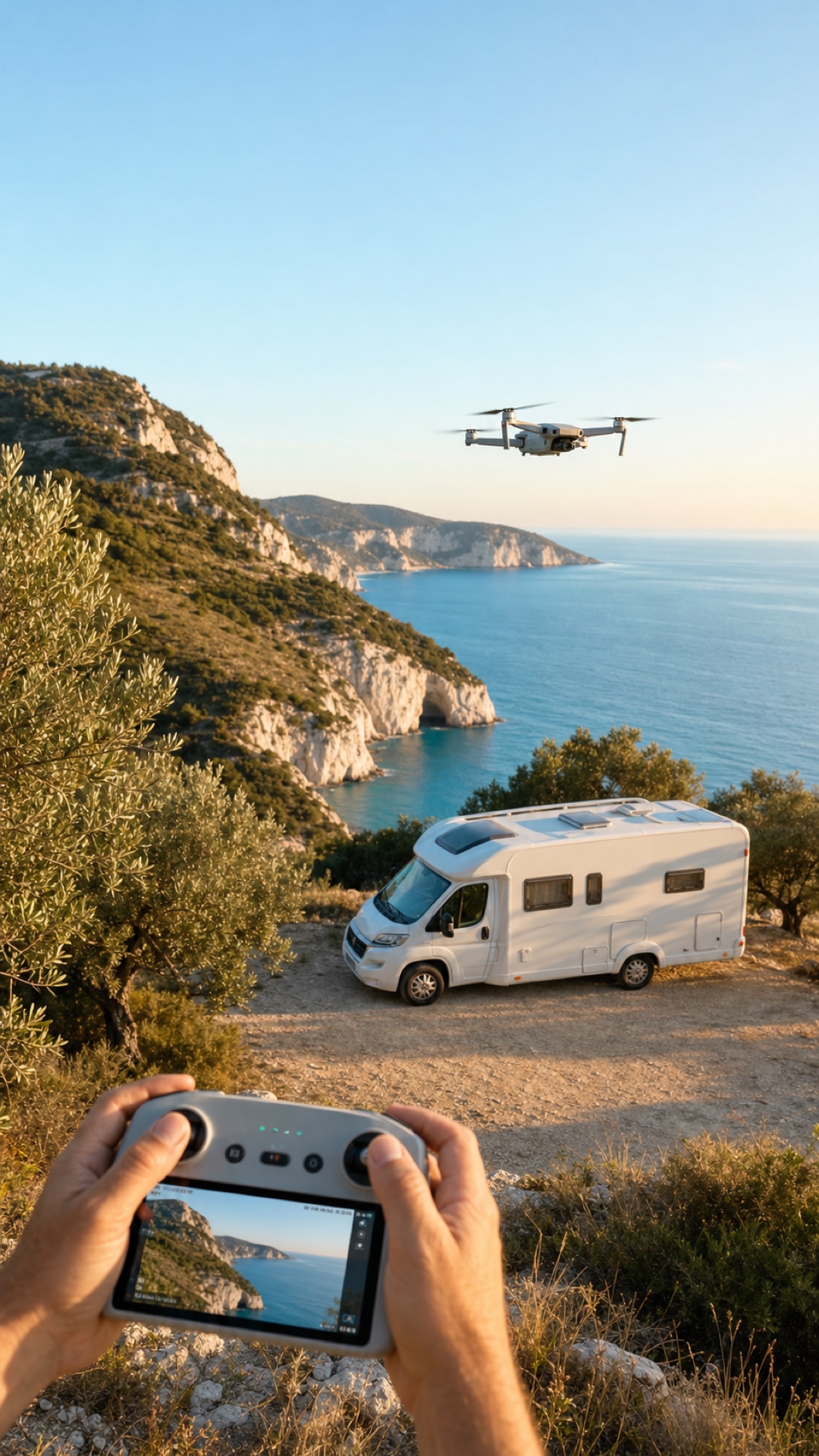 Mattinata vista dal drone: due voli dal camper